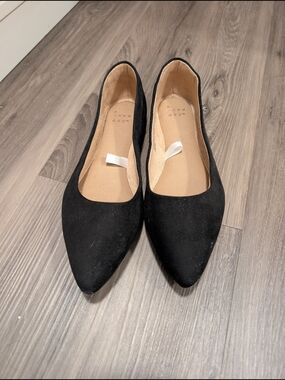 a new day Black Pointed Toe Suede-Look Ballet Flats